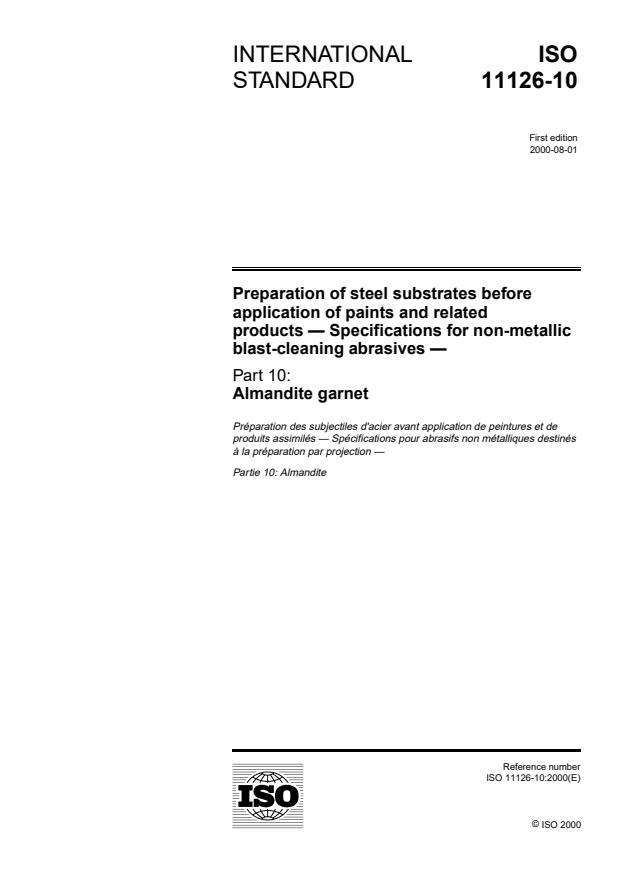 ISO 11126-10:2000 - Preparation of steel substrates before application of paints and related products -- Specifications for non-metallic blast-cleaning abrasives