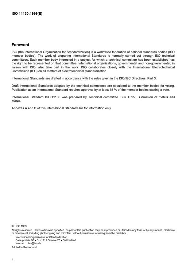 ISO 11130:1999 ISO 11130:1999 - Corrosion of metals and alloys -- Alternate immersion test in salt solution - Page 2 preview