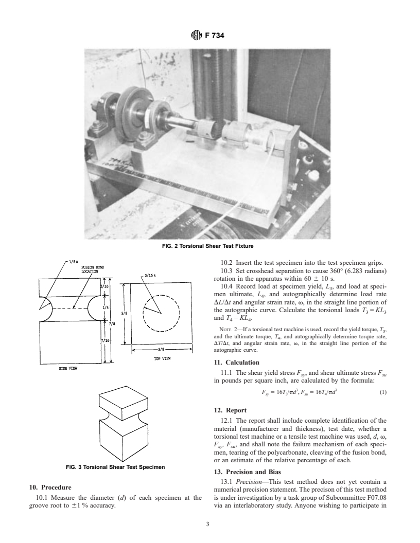 ASTM F734-95 - Standard Test Method for Shear Strength of Fusion Bonded Polycarbonate Aerospace Glazing Material