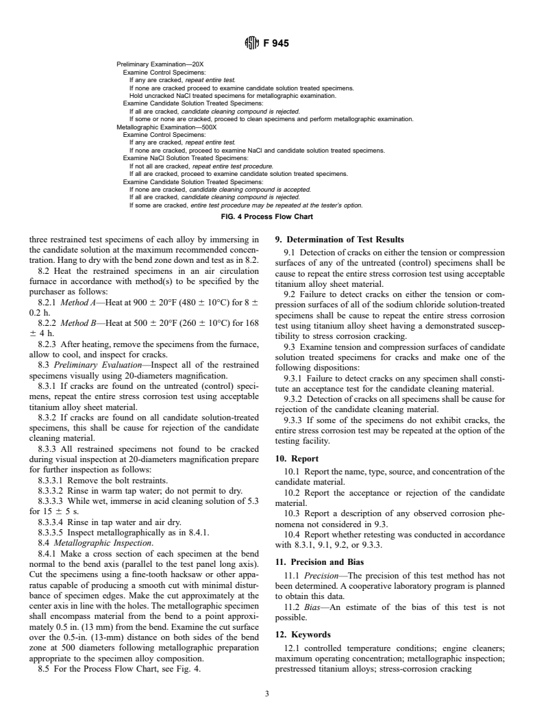 ASTM F945-98 - Standard Test Method for Stress-Corrosion of Titanium Alloys by Aircraft Engine Cleaning Materials