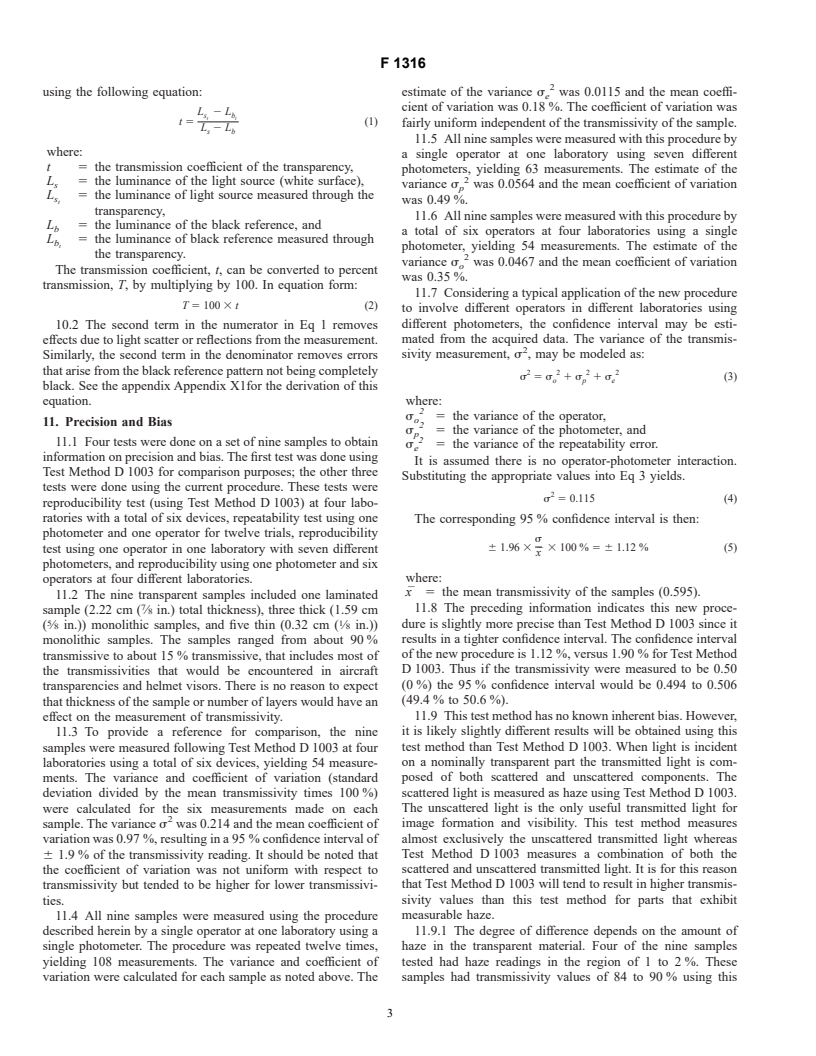 ASTM F1316-90(1996) - Standard Test Method for Measuring the Transmissivity of Transparent Parts