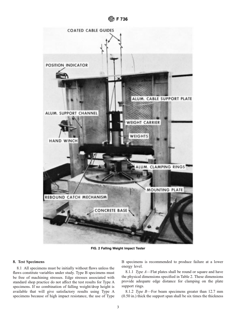 ASTM F736-95 - Standard Test Method for Impact Resistance of Monolithic Polycarbonate Sheet by Means of a Falling Weight