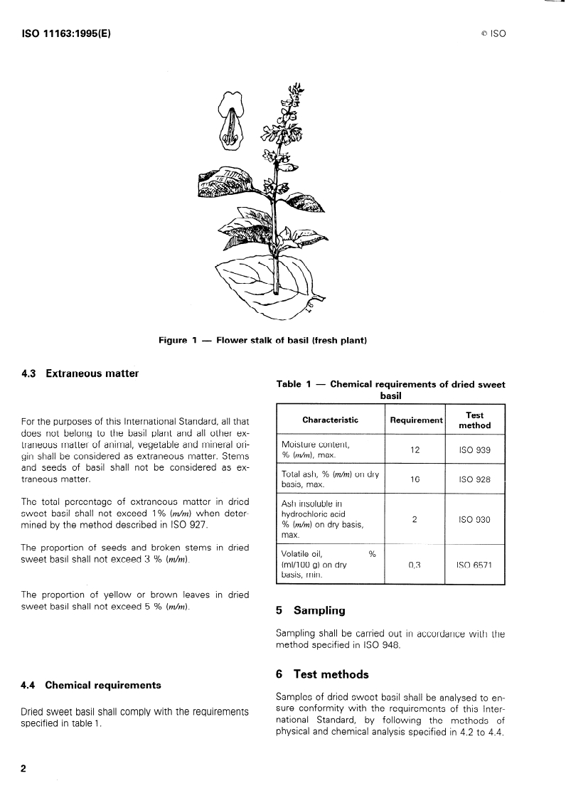 ISO 11163:1995 ISO 11163:1995 - Dried sweet basil (Ocimum basilicum L.) — Specification
Released:10/19/1995 - Page 4 preview
