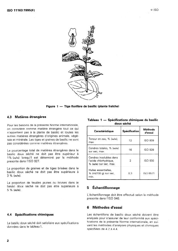 ISO 11163:1995 ISO 11163:1995 - Basilic doux séché (Ocimum basilicum L.) -- Spécifications - Page 4 preview