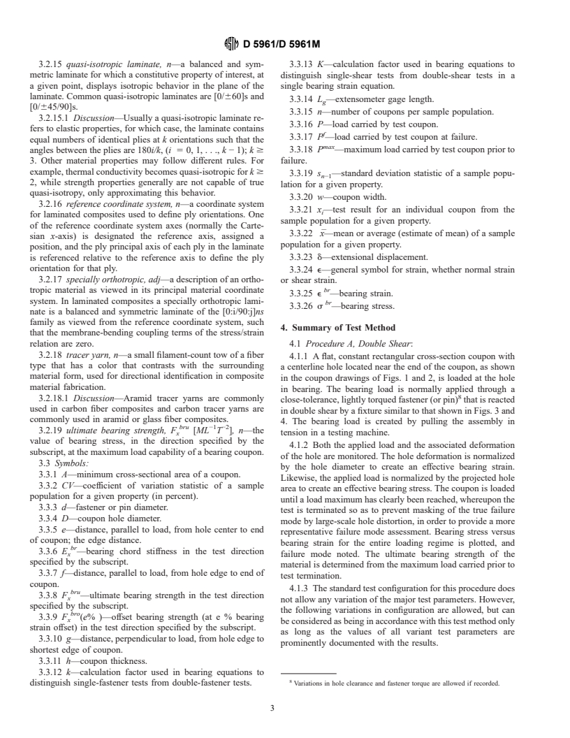 ASTM D5961/D5961M-96 - Standard Test Method for Bearing Response of Polymer Matrix Composite Laminates