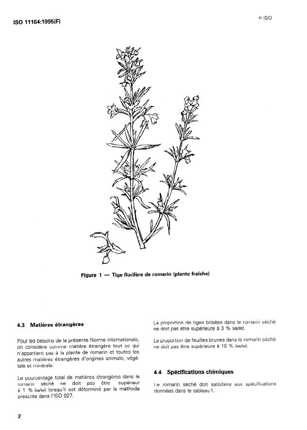 ISO 11164:1995 ISO 11164:1995 - Romarin séché (Rosmarinus officinalis L.) -- Spécifications - Page 4 preview