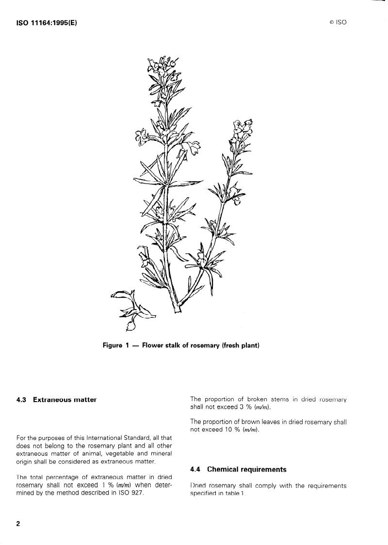 ISO 11164:1995 ISO 11164:1995 - Dried rosemary (Rosmarinus officinalis L.) — Specification
Released:10/19/1995 - Page 4 preview