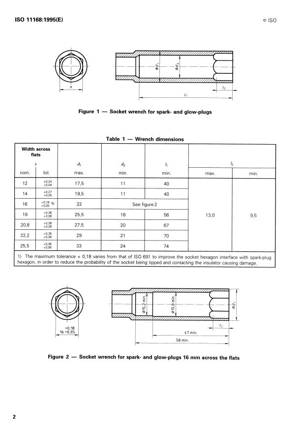 ISO 11168:1995 ISO 11168:1995 - Socket wrenches for spark- and glow-plugs - Page 4 preview