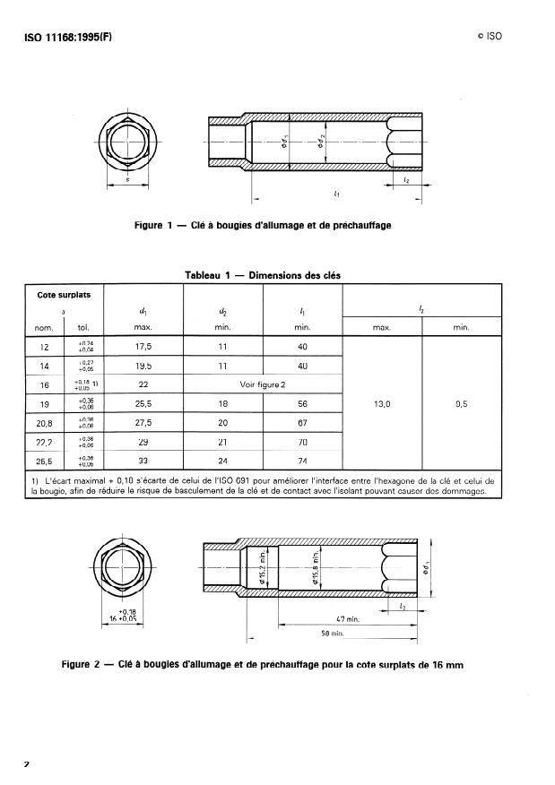 ISO 11168:1995 ISO 11168:1995 - Clés a bougies d'allumage et de préchauffage - Page 4 preview