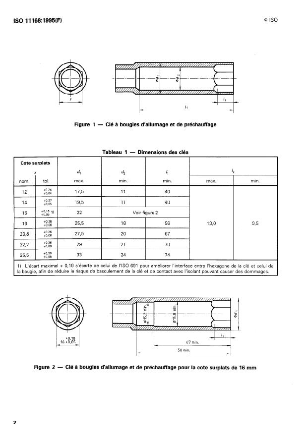 ISO 11168:1995 ISO 11168:1995 - Clés a bougies d'allumage et de préchauffage - Page 4 preview