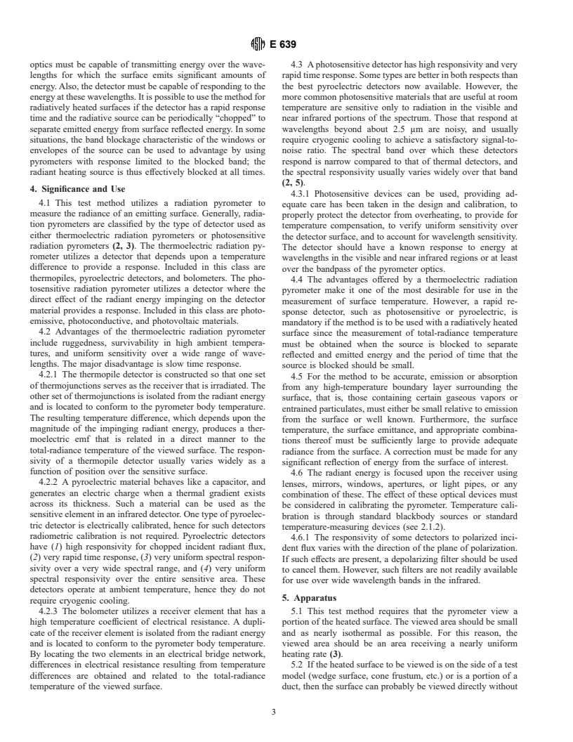 ASTM E639-78(1996)e1 - Standard Test Method for Measuring Total-Radiance Temperature of Heated Surfaces Using a Radiation Pyrometer