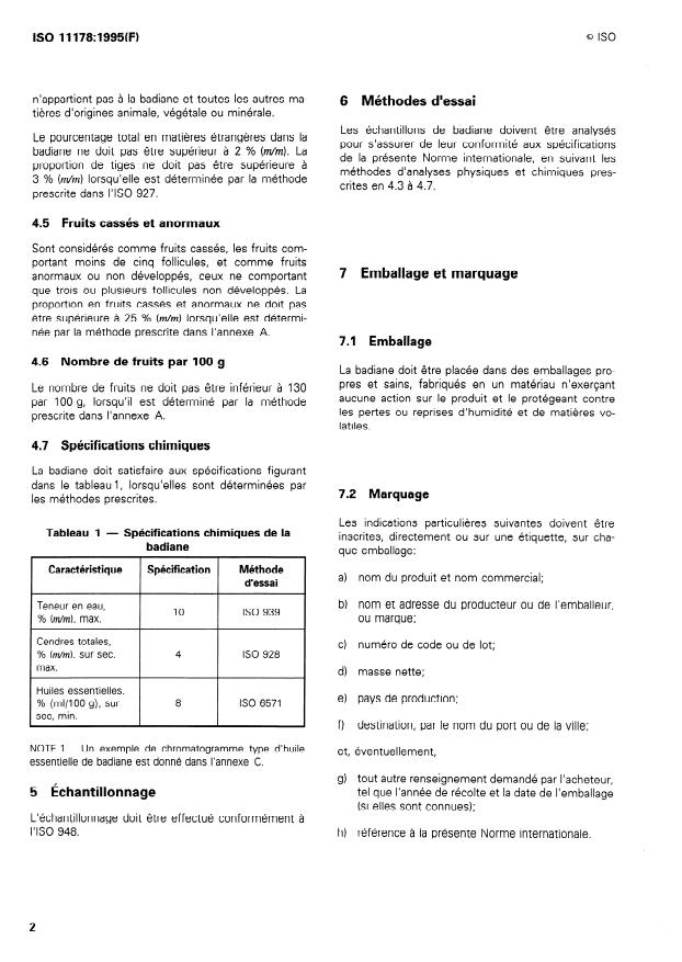 ISO 11178:1995 ISO 11178:1995 - Badiane (Anis étoilé) (Illicium verum Hook. f.) -- Spécifications - Page 4 preview