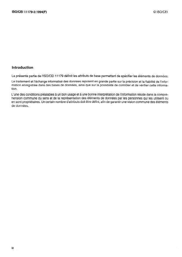 ISO/IEC 11179-3:1994 ISO/IEC 11179-3:1994 - Technologies de l'information -- Spécifications et normalisation des éléments de données - Page 4 preview