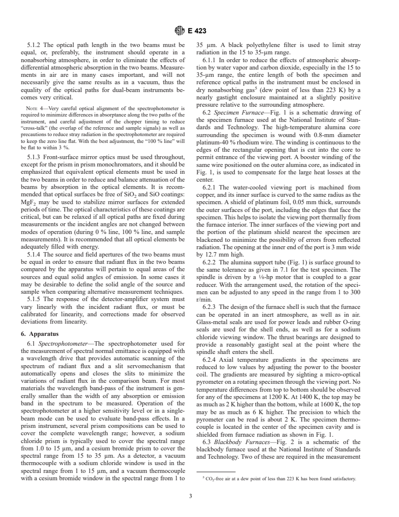 ASTM E423-71(1996)e1 - Standard Test Method for Normal Spectral Emittance at Elevated Temperatures of Nonconducting Specimens