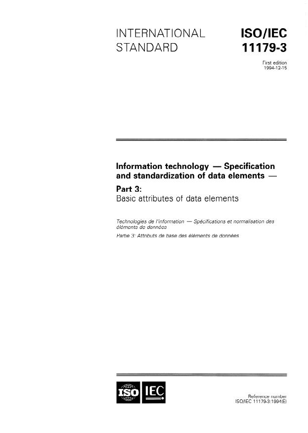 ISO/IEC 11179-3:1994 - Information technology -- Specification and standardization of data elements