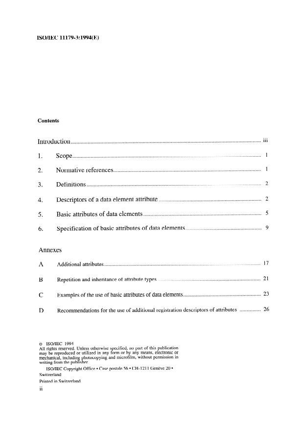 ISO/IEC 11179-3:1994 ISO/IEC 11179-3:1994 - Information technology -- Specification and standardization of data elements - Page 2 preview