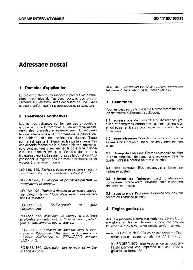 ISO 11180:1993 - Adressage postal