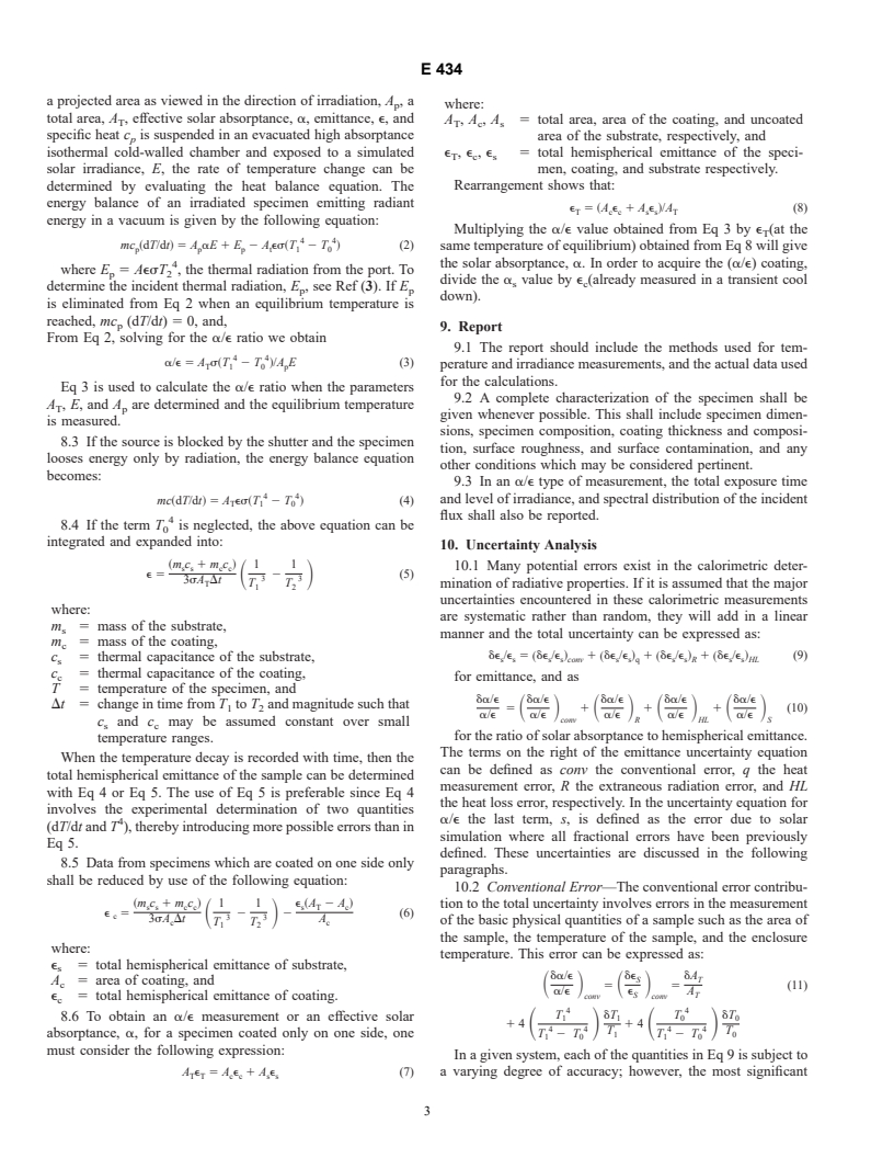 ASTM E434-71(1996)e1 - Standard Test Method for Calorimetric Determination of Hemispherical Emittance and the Ratio of Solar Absorptance to Hemispherical Emittance Using Solar Simulation