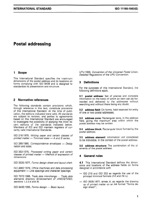 ISO 11180:1993 - Postal addressing