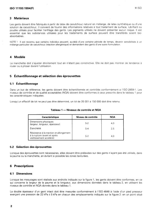 ISO 11193:1994 ISO 11193:1994 - Gants en caoutchouc pour examen, non réutilisables -- Spécification - Page 4 preview
