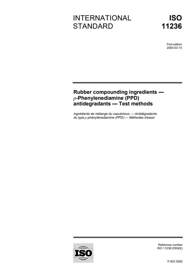 ISO 11236:2000 - Rubber compounding ingredients -- p-Phenylenediamine (PPD) antidegradants -- Test methods