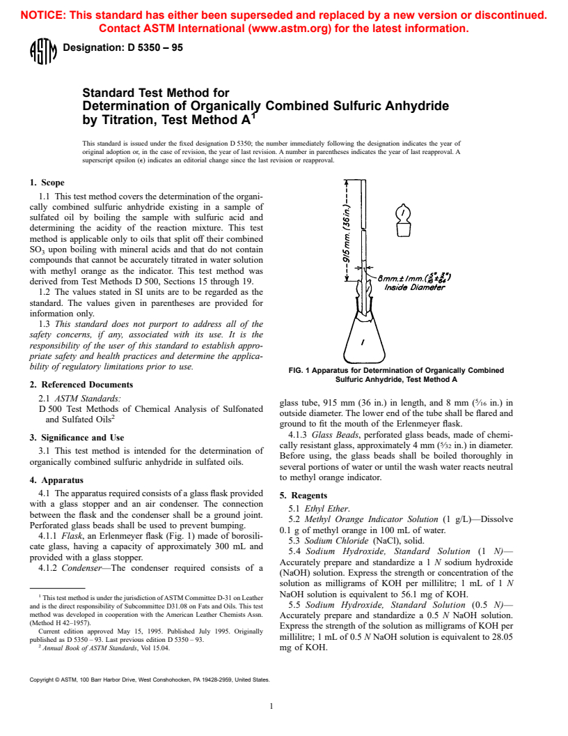 ASTM D5350-95 - Standard Test Method for Determination of Organically Combined Sulfuric Anhydride by Titration, Test Method A