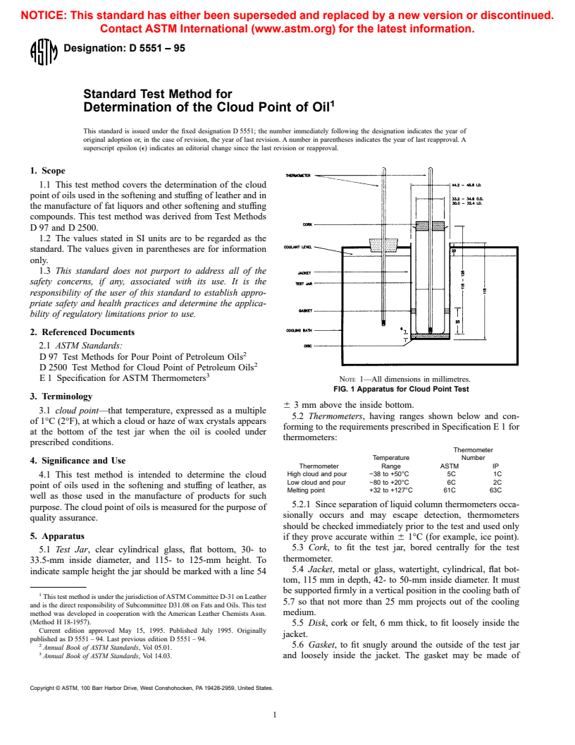 ASTM D5551-95 - Standard Test Method for Determination of the Cloud Point of Oil