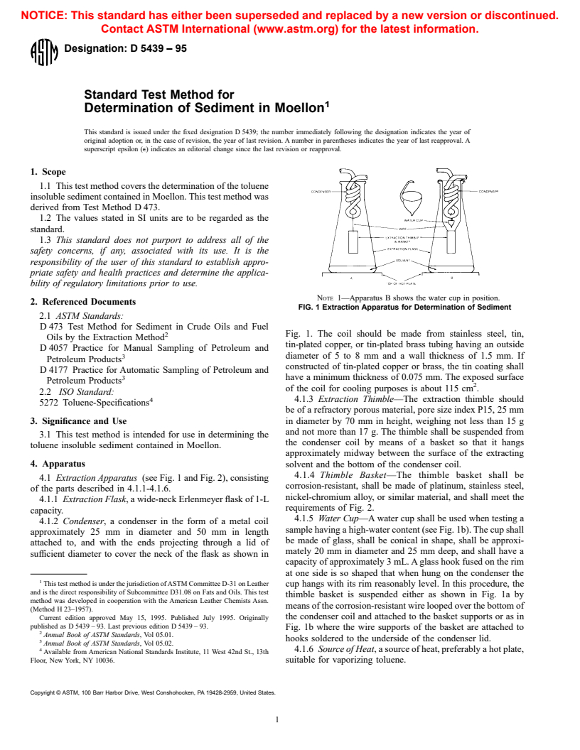 ASTM D5439-95 - Standard Test Method for Determination of Sediment in Moellon