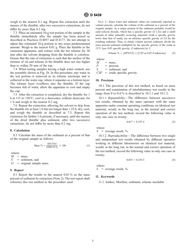 ASTM D5439-95 - Standard Test Method for Determination of Sediment in Moellon