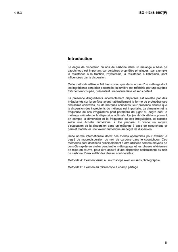 ISO 11345:1997 - Caoutchouc -- Évaluation de la dispersion du noir de carbone -- Méthodes comparatives rapides