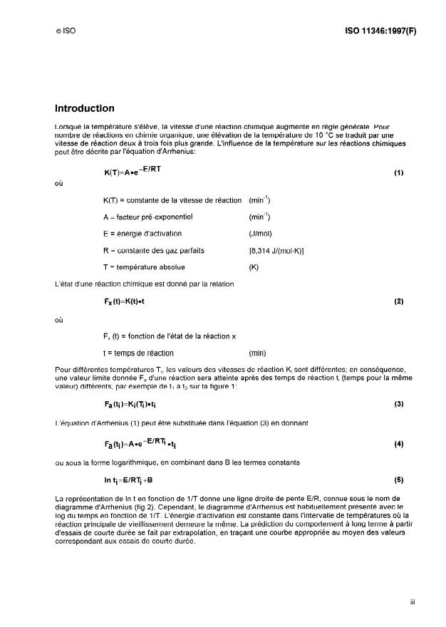 ISO 11346:1997 - Caoutchouc vulcanisé ou thermoplastique -- Estimation de la durée de vie et de la température maximale d'utilisation au moyen d'un diagramme d'Arrhenius