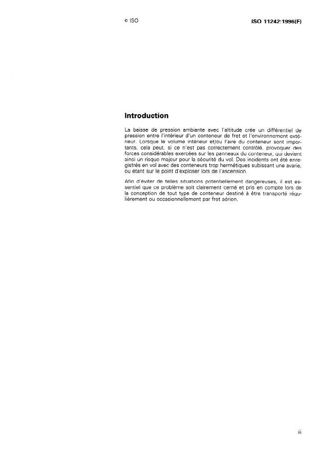 ISO 11242:1996 - Aéronefs -- Exigences d'égalisation de pression pour les conteneurs de fret