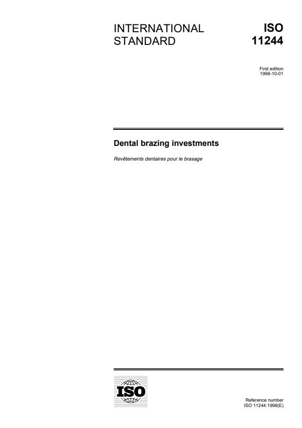 ISO 11244:1998 - Dental brazing investments