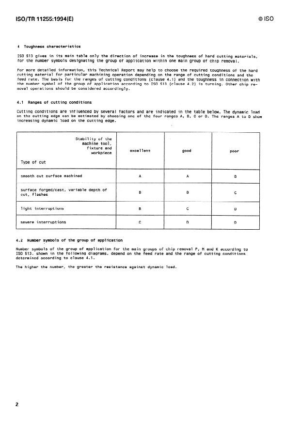 ISO/TR 11255:1994 ISO/TR 11255:1994 - Applicability of hard cutting materials for machining by chip removal -- Information additional to ISO 513 designation - Page 4 preview