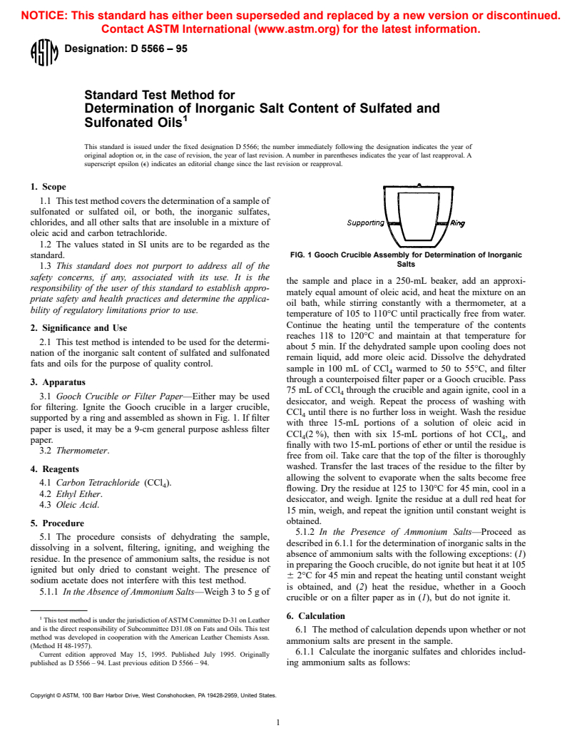 ASTM D5566-95 - Standard Test Method for Determination of Inorganic Salt Content of Sulfated and Sulfonated Oils