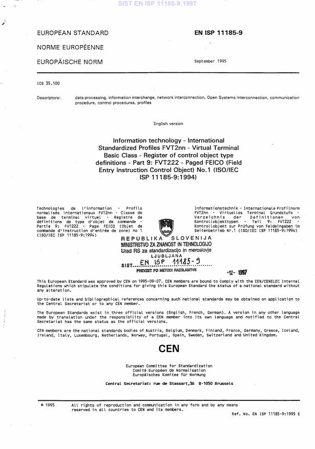 EN ISP 11185-9:1997
