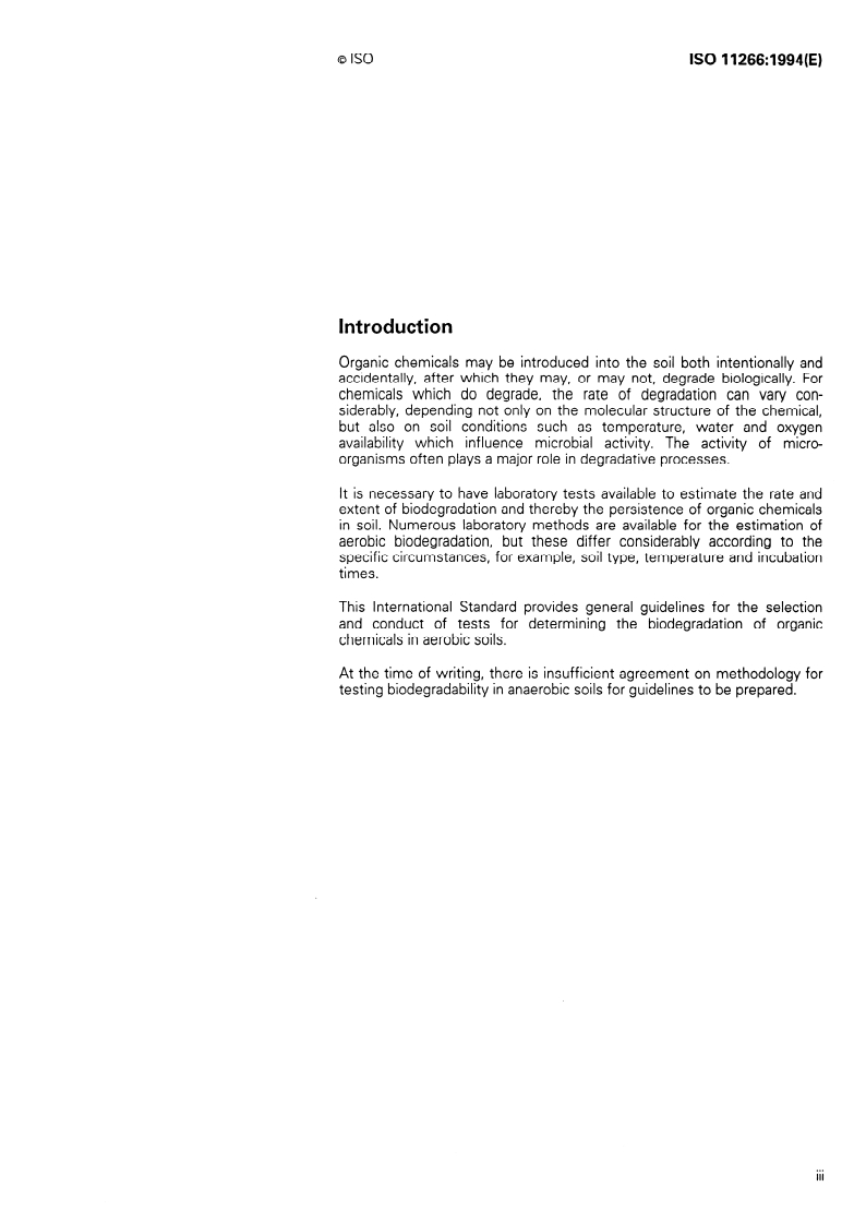 ISO 11266:1994 - Soil quality — Guidance on laboratory testing for biodegradation of organic chemicals in soil under aerobic conditions
Released:9/15/1994