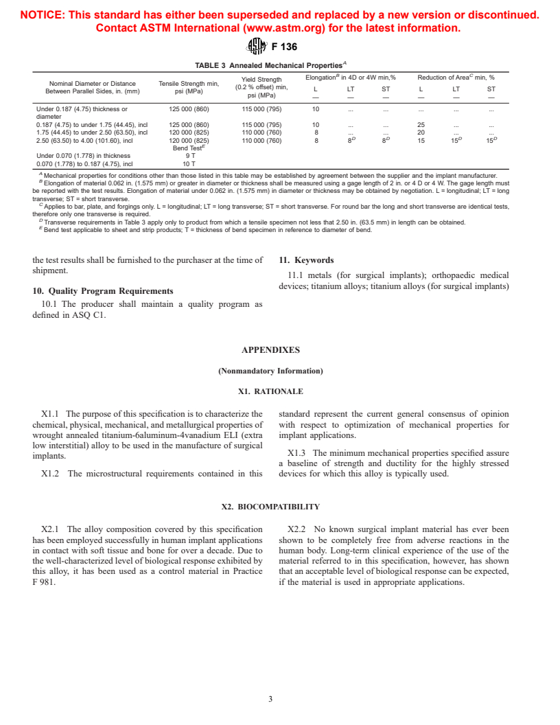 ASTM F136-02 - Standard Specification for Wrought Titanium-6 Aluminum-4 Vanadium ELI (Extra Low Interstitial) Alloy for Surgical Implant Applications (UNS R56401)