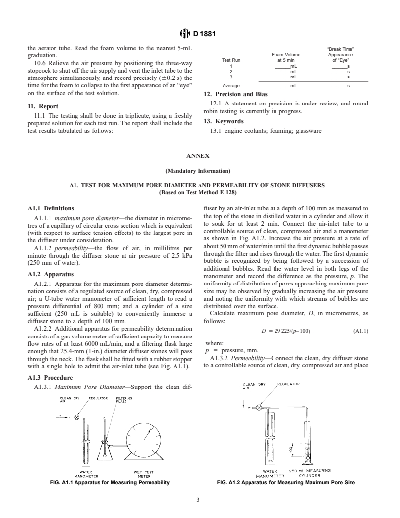 ASTM D1881-97 - Standard Test Method for Foaming Tendencies of Engine Coolants in Glassware