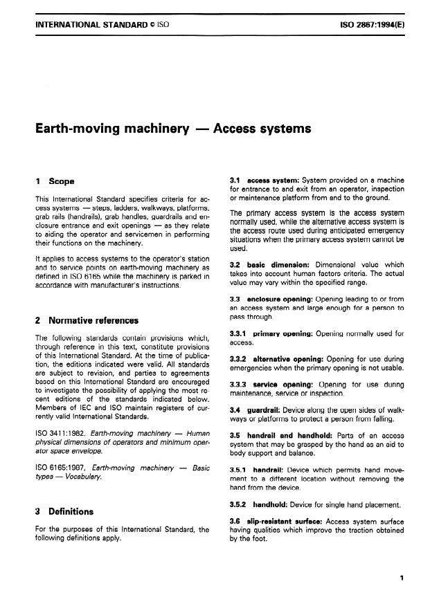 ISO 2867:1994 - Earth-moving machinery -- Access systems