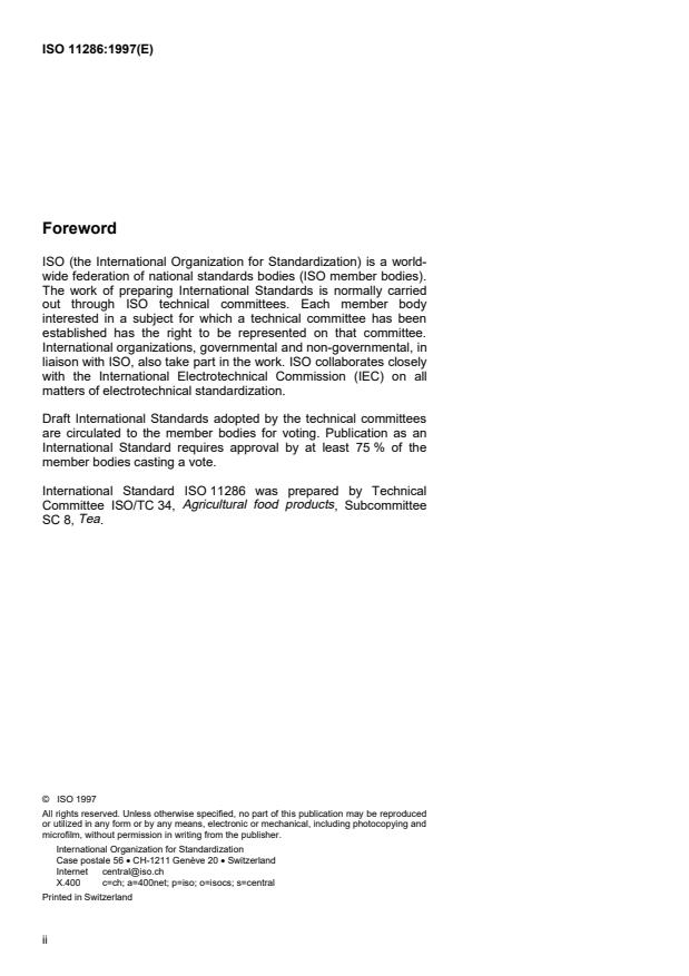 ISO 11286:1997 ISO 11286:1997 - Tea -- Classification of grades by particle size analysis - Page 2 preview