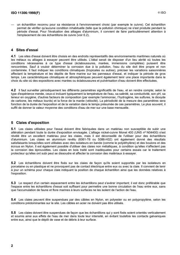 ISO 11306:1998 ISO 11306:1998 - Corrosion des métaux et alliages -- Lignes directrices pour l'exposition et l'évaluation des métaux et alliages a la surface de l'eau de mer - Page 4 preview