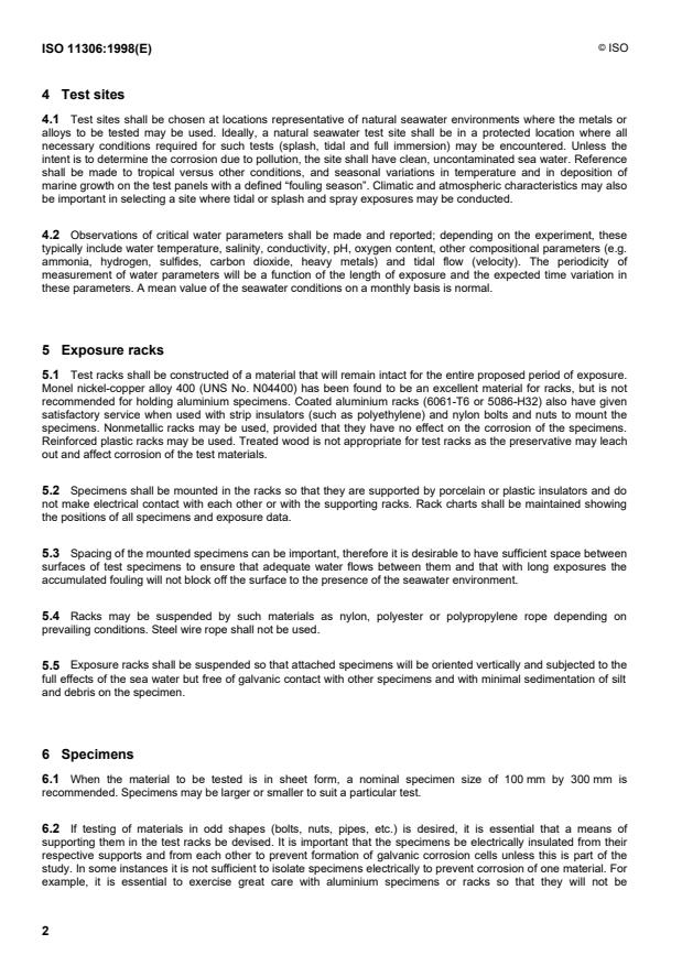ISO 11306:1998 ISO 11306:1998 - Corrosion of metals and alloys -- Guidelines for exposing and evaluating metals and alloys in surface sea water - Page 4 preview