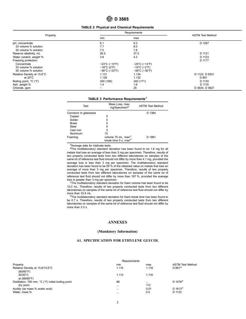 ASTM D3585-98 - Standard Specification for ASTM Reference Fluid for Coolant Tests