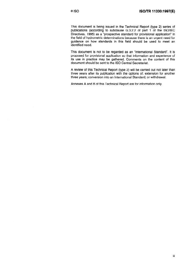 ISO/TR 11330:1997 - Determination of volume of water and water level in lakes and reservoirs