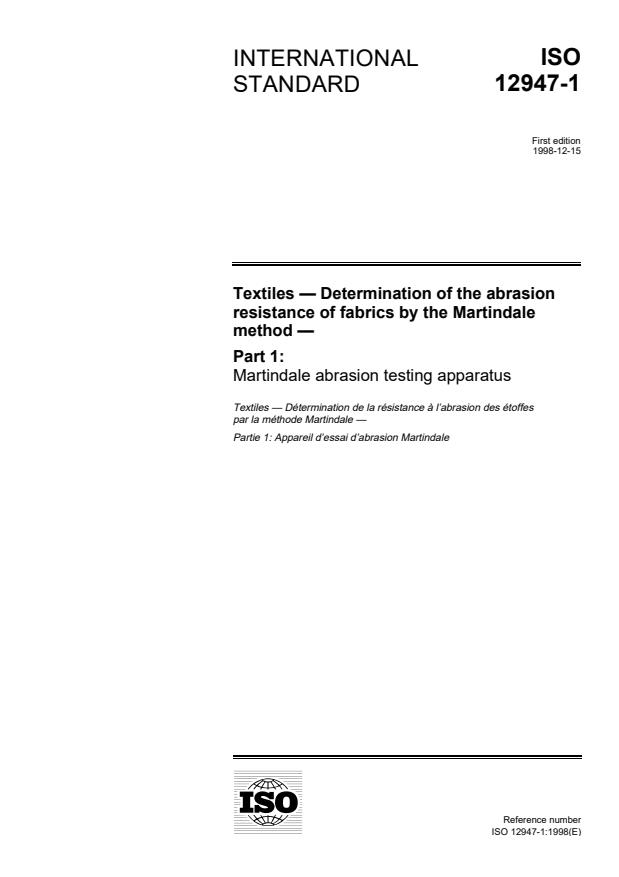 ISO 12947-1:1998 - Textiles -- Determination of the abrasion resistance of fabrics by the Martindale method