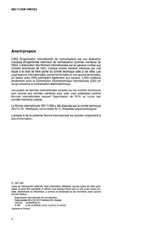 ISO 11358:1997 ISO 11358:1997 - Plastiques -- Thermogravimétrie (TG) des polymeres -- Principes généraux - Page 2 preview