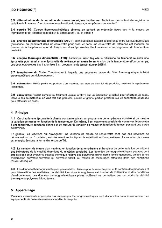 ISO 11358:1997 ISO 11358:1997 - Plastiques -- Thermogravimétrie (TG) des polymeres -- Principes généraux - Page 4 preview