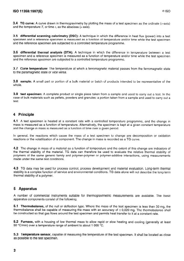 ISO 11358:1997 ISO 11358:1997 - Plastics -- Thermogravimetry (TG) of polymers -- General principles - Page 4 preview