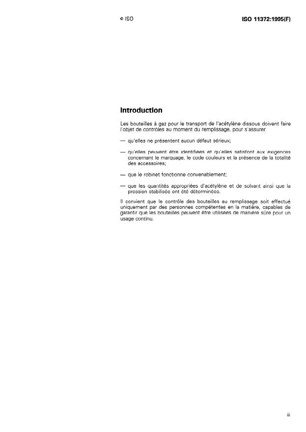 ISO 11372:1995 - Bouteilles a acétylene dissous -- Contrôle au moment du remplissage